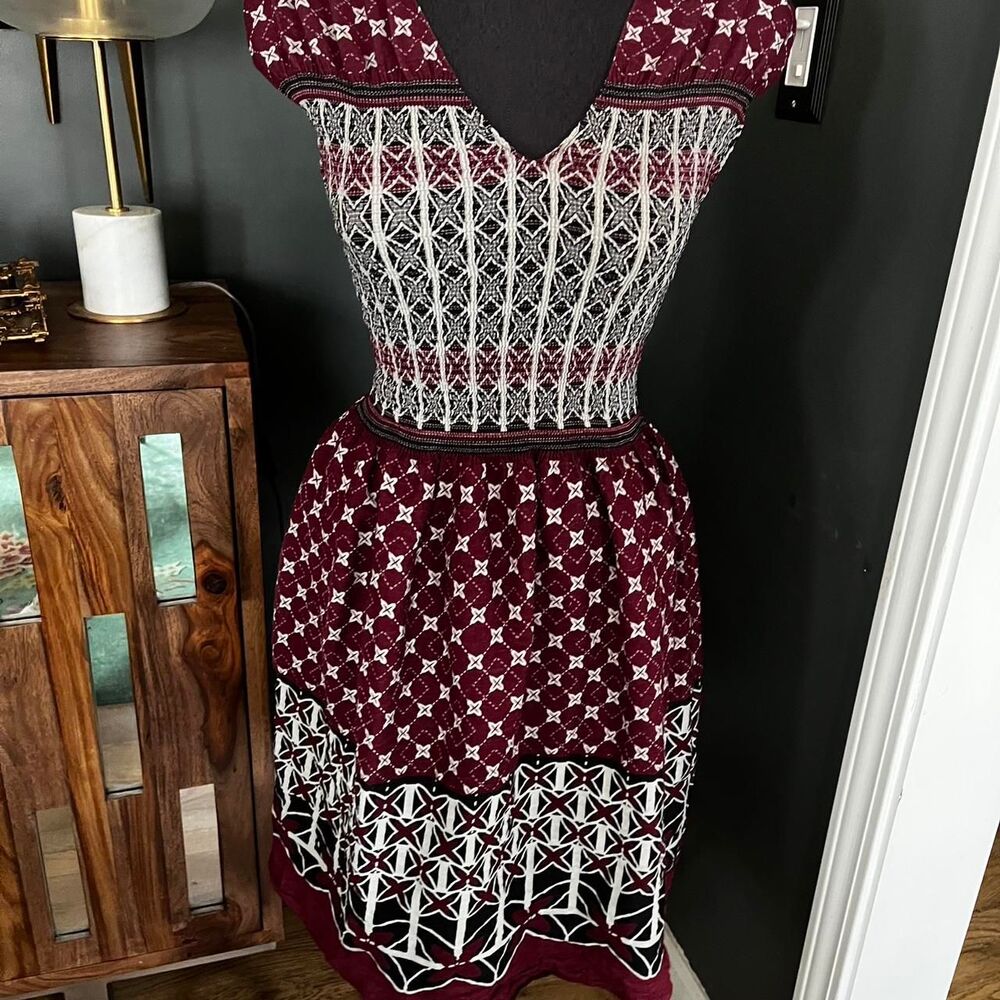 Max-studio Women's Burgandy Mini Fit and Flare Summer Dress M